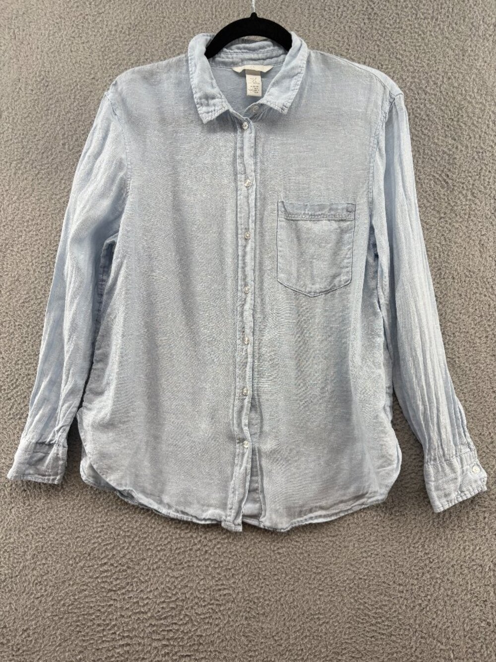 H&M 100% Linen Light Blue Button Down Shirt Minimalist Blouse M - Picture 2 of 11